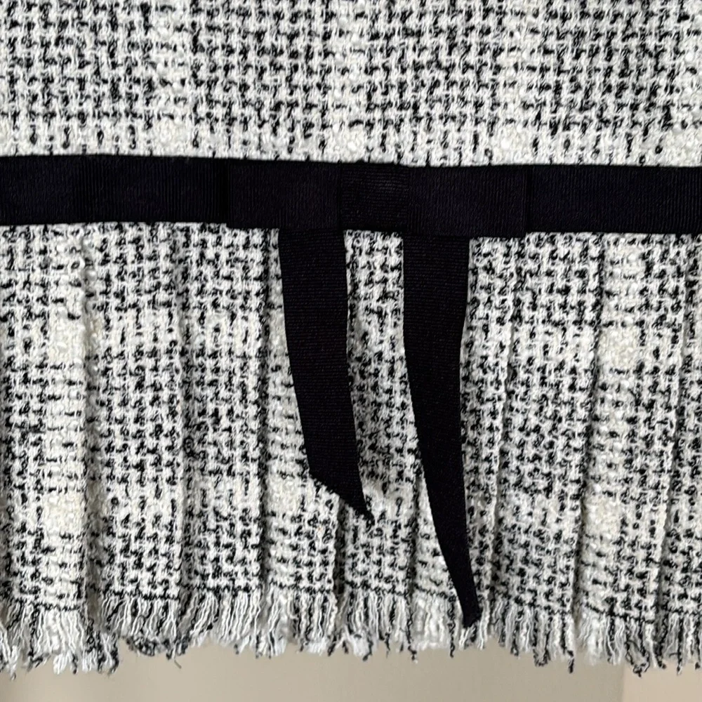 Classiques Entier Black & White Tweed Checks Lined Skirt w/ Pleated Ruffle Hem